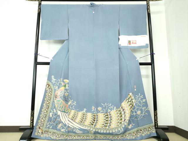 平和屋着物●本加賀友禅作家　奥原一就　色留袖　孔雀更紗花文　証紙付き　ロング丈　正絹　逸品　DAAS3752ps