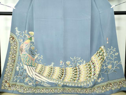 平和屋着物●本加賀友禅作家　奥原一就　色留袖　孔雀更紗花文　証紙付き　ロング丈　正絹　逸品　DAAS3752ps