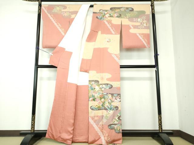平和屋着物●訪問着 駒刺繍 絞り 霞吉祥花文 金彩 正絹 逸品 DAAS3760ps