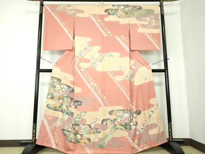 平和屋着物●訪問着 駒刺繍 絞り 霞吉祥花文 金彩 正絹 逸品 DAAS3760ps