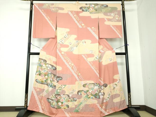 平和屋着物●訪問着 駒刺繍 絞り 霞吉祥花文 金彩 正絹 逸品 DAAS3760ps