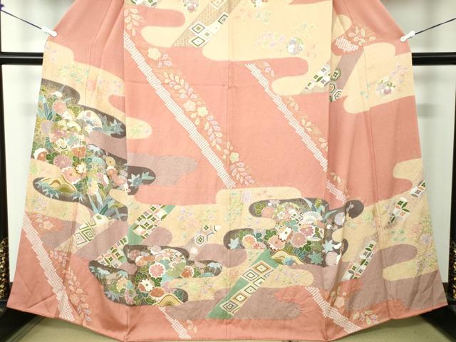 平和屋着物●訪問着 駒刺繍 絞り 霞吉祥花文 金彩 正絹 逸品 DAAS3760ps