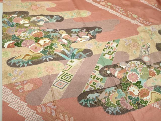 平和屋着物●訪問着 駒刺繍 絞り 霞吉祥花文 金彩 正絹 逸品 DAAS3760ps