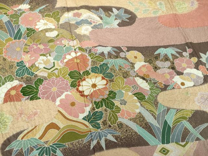 平和屋着物●訪問着 駒刺繍 絞り 霞吉祥花文 金彩 正絹 逸品 DAAS3760ps