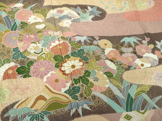 平和屋着物●訪問着 駒刺繍 絞り 霞吉祥花文 金彩 正絹 逸品 DAAS3760ps