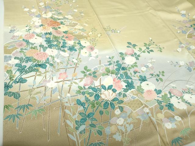 平和屋着物○訪問着 駒刺繍 地紙花文 暈し染め 金糸