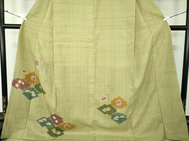 平和屋着物●生紬　訪問着　絞り　手描き　葡萄蔦の葉菱文　正絹　逸品　DAAS3792ps