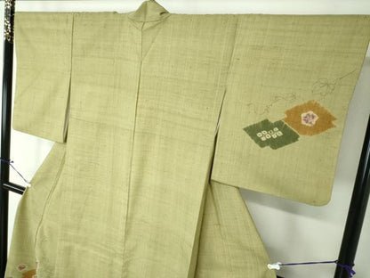 平和屋着物●生紬　訪問着　絞り　手描き　葡萄蔦の葉菱文　正絹　逸品　DAAS3792ps