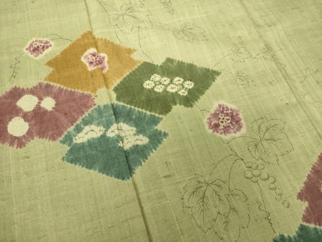 平和屋着物●生紬　訪問着　絞り　手描き　葡萄蔦の葉菱文　正絹　逸品　DAAS3792ps