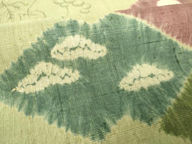 平和屋着物●生紬　訪問着　絞り　手描き　葡萄蔦の葉菱文　正絹　逸品　DAAS3792ps