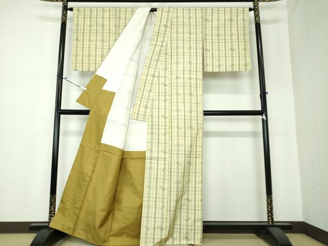 平和屋着物●上質な紬 琉球絣文様 格子 正絹 逸品 DAAS3800ps
