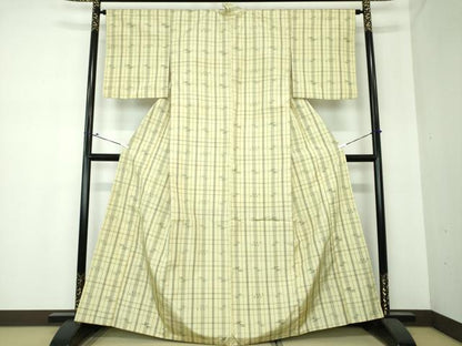 平和屋着物●上質な紬 琉球絣文様 格子 正絹 逸品 DAAS3800ps