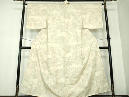 平和屋着物●結城紬　100亀甲　風景花文　正絹　逸品　DAAS3801ps