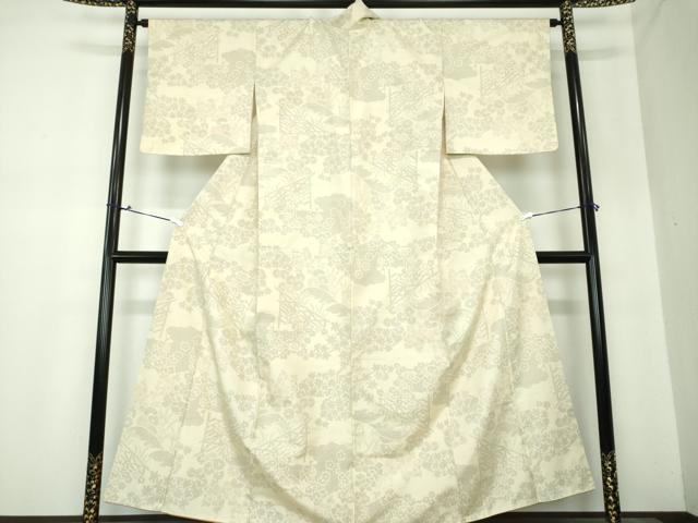 平和屋着物●結城紬　100亀甲　風景花文　正絹　逸品　DAAS3801ps