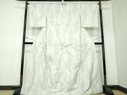 平和屋着物●本場大島紬 白大島 9マルキ 枝垂れ桜 正絹 逸品 DAAS3835ps
