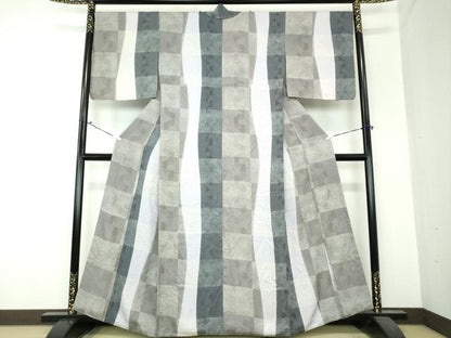 平和屋着物●上質な小紋 変わり市松 正絹 逸品 DAAS3900ps
