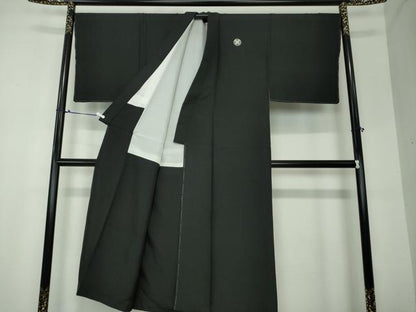 平和屋着物●男性　黒紋付　羽織セット　正絹　逸品　DAAS3936ps