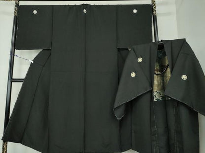 平和屋着物●男性　黒紋付　羽織セット　正絹　逸品　DAAS3936ps