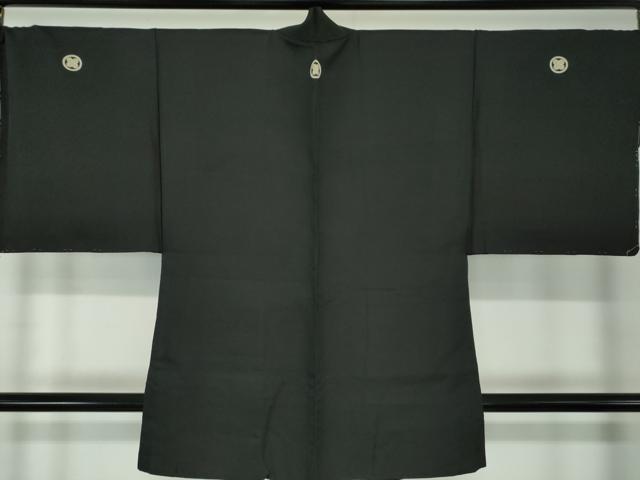 平和屋着物●男性　黒紋付　羽織セット　正絹　逸品　DAAS3936ps
