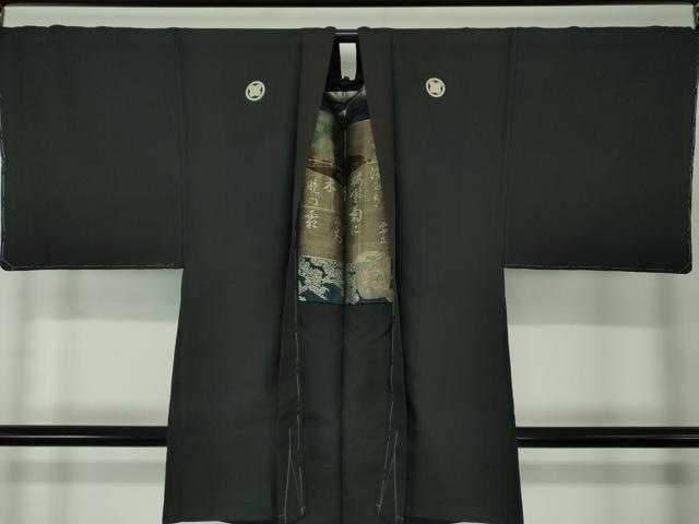 平和屋着物●男性　黒紋付　羽織セット　正絹　逸品　DAAS3936ps