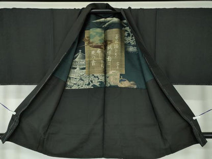 平和屋着物●男性　黒紋付　羽織セット　正絹　逸品　DAAS3936ps