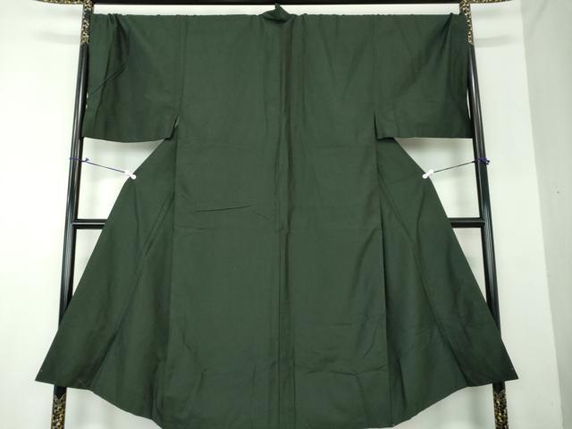 平和屋着物●男性　紬　アンサンブル　キングサイズ　長羽織　色無地　黒緑色　正絹　逸品　DAAS3946ps