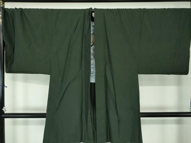 平和屋着物●男性　紬　アンサンブル　キングサイズ　長羽織　色無地　黒緑色　正絹　逸品　DAAS3946ps