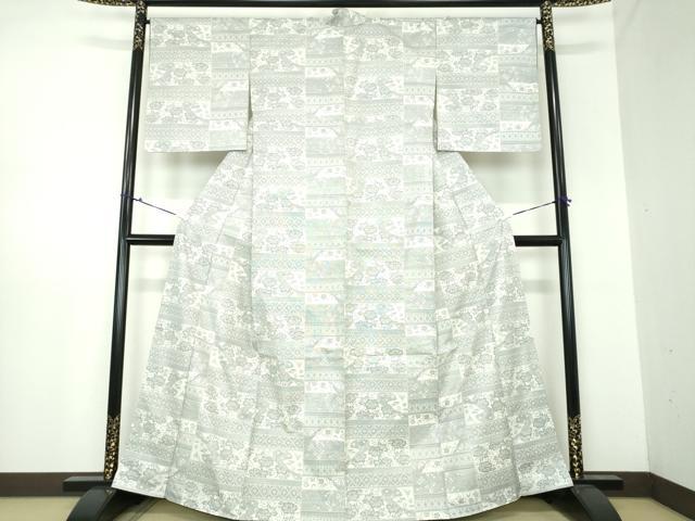 平和屋着物●本場大島紬 白大島 9マルキ 横段吉祥花文 正絹 逸品 未使用 DAAS3973ps