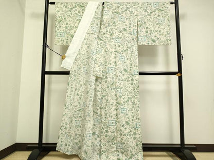 平和屋着物▽小紋　単衣　枝梅に休み鳥　鈴　洗える着物　DAAS4004du