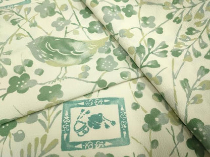 平和屋着物▽小紋　単衣　枝梅に休み鳥　鈴　洗える着物　DAAS4004du