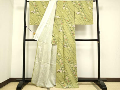 平和屋着物▽小紋 単衣 花筏文 金彩 洗える着物 DAAS4008du