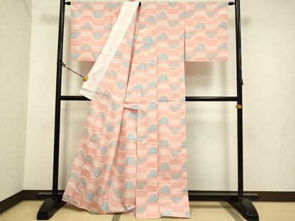 平和屋着物▽小紋 単衣 幾何学文様 洗える着物 DAAS4009du