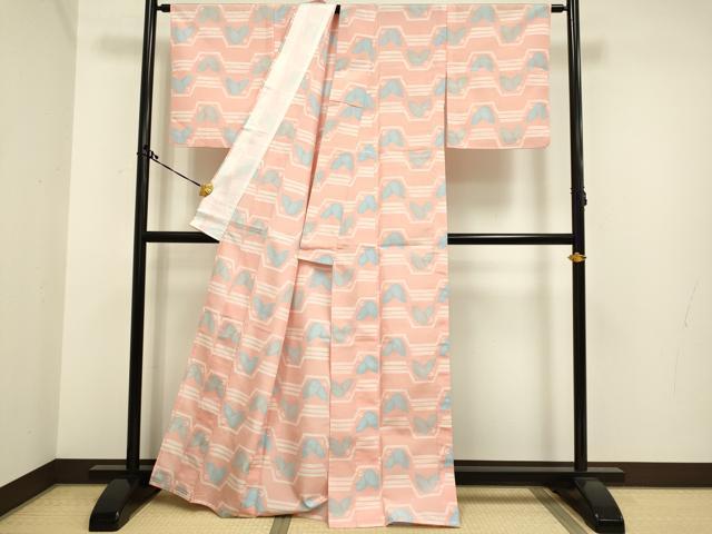 平和屋着物▽小紋 単衣 幾何学文様 洗える着物 DAAS4009du