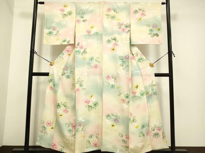 平和屋着物▽上質な小紋 単衣 地紋起こし 手描き 草花文 暈し染め 正絹 逸品 DAAS4015du