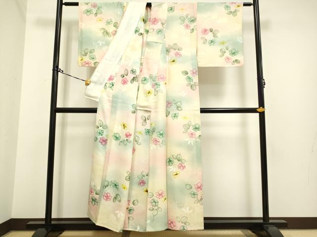 平和屋着物▽上質な小紋 単衣 地紋起こし 手描き 草花文 暈し染め 正絹 逸品 DAAS4015du