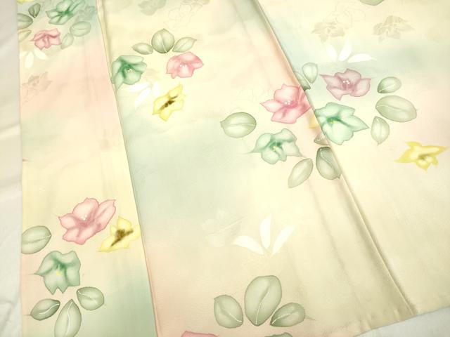 平和屋着物▽上質な小紋 単衣 地紋起こし 手描き 草花文 暈し染め 正絹 逸品 DAAS4015du