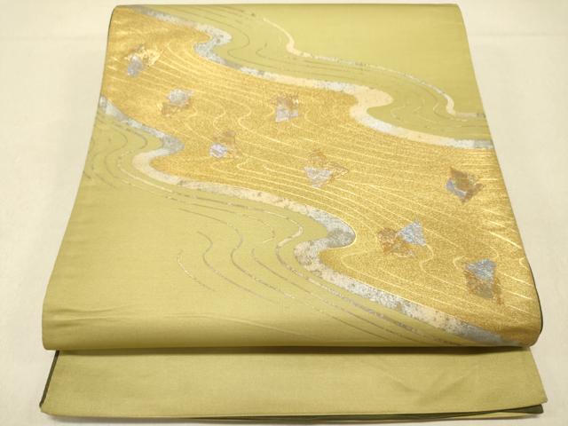 平和屋着物◎西陣 太鼓柄袋帯 流水箔散らし 金銀彩 証紙付き 正絹 逸品 DAAS5829we