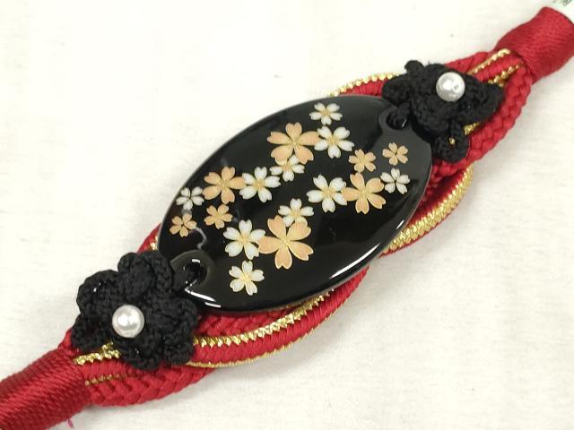 平和屋着物●和装小物　振袖用帯締め　飾り付き　パール　丸組　金糸　逸品　未使用　DAAS6349zzz