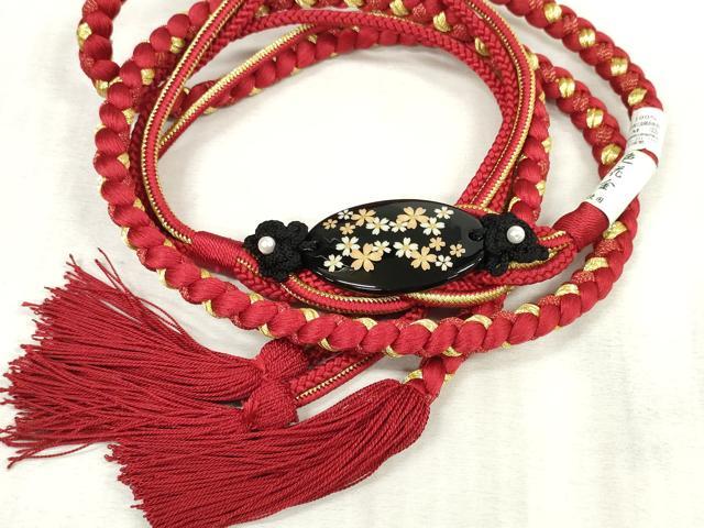 平和屋着物●和装小物　振袖用帯締め　飾り付き　パール　丸組　金糸　逸品　未使用　DAAS6349zzz