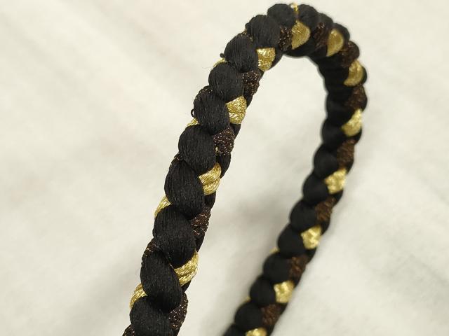 平和屋着物●和装小物　振袖用帯締め　飾り付き　パール　つまみ細工　丸組　金糸　逸品　未使用　DAAS6370zzz
