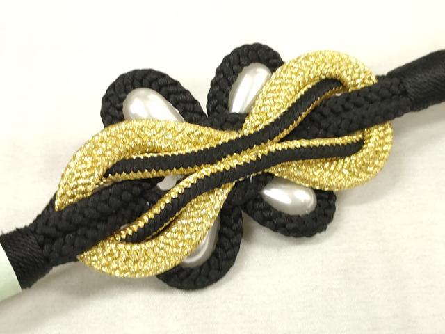 平和屋着物●和装小物　振袖用帯締め　飾り付き　パール　丸組　金糸　逸品　未使用　DAAS6373zzz