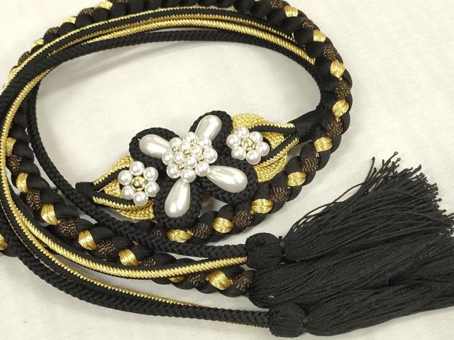 平和屋着物●和装小物　振袖用帯締め　飾り付き　パール　丸組　金糸　逸品　未使用　DAAS6373zzz