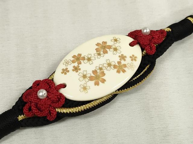 平和屋着物●和装小物　振袖用帯締め　飾り付き　パール　丸組　金糸　逸品　未使用　DAAS6376zzz