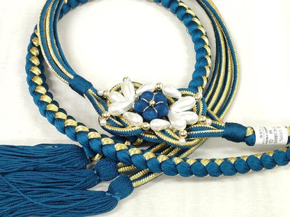 平和屋着物●和装小物　振袖用帯締め　飾り付き　パール　丸組　金糸　逸品　未使用　DAAS6408zzz
