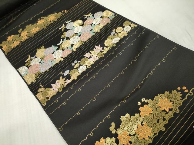 平和屋着物●西陣　高島織物謹製　名古屋帯　帯反物　横段花尽くし　金糸　証紙付き　逸品　未使用　DAAS6581zzz