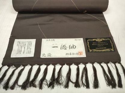平和屋着物●一徳紬　紬屋吉兵衛　反物　着尺　刺繍　刺し子　稲穂　証紙付き　逸品　未使用　DAAS6584zzz