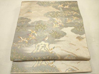 平和屋着物◎六通柄袋帯 立波花鳥文 金糸 正絹 逸品 DAAS7027xg