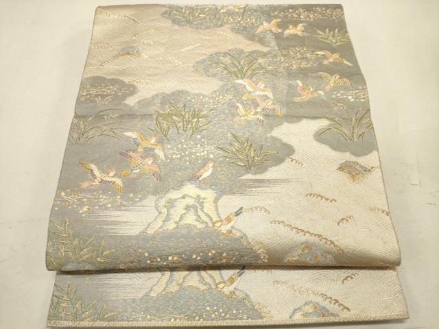 平和屋着物◎六通柄袋帯 立波花鳥文 金糸 正絹 逸品 DAAS7027xg
