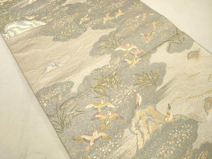 平和屋着物◎六通柄袋帯 立波花鳥文 金糸 正絹 逸品 DAAS7027xg