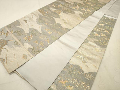 平和屋着物◎六通柄袋帯 立波花鳥文 金糸 正絹 逸品 DAAS7027xg